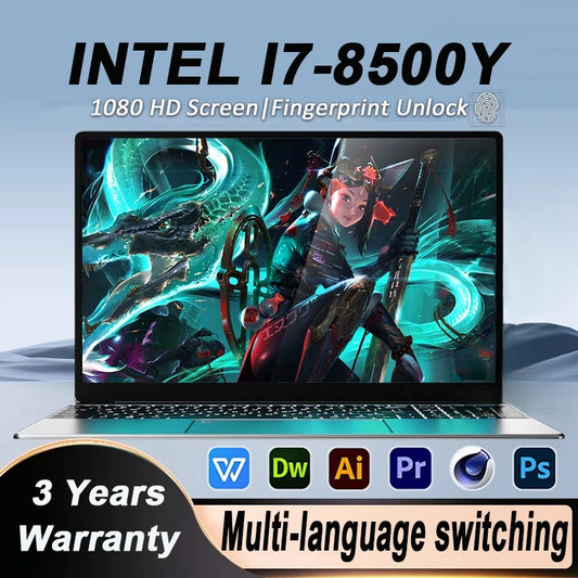 15.6 inch portable laptop Intel Core i7-8500Y 16GB RAM 1TB SSD PC Windows 11 Pro HD Display Office Entertainment Laptop