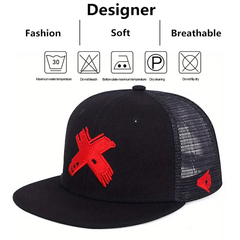 Unisex X Letter Embroidery Hip-hop Net Hats Outdoor Adjustable Casual Baseball Caps Sunscreen Hat