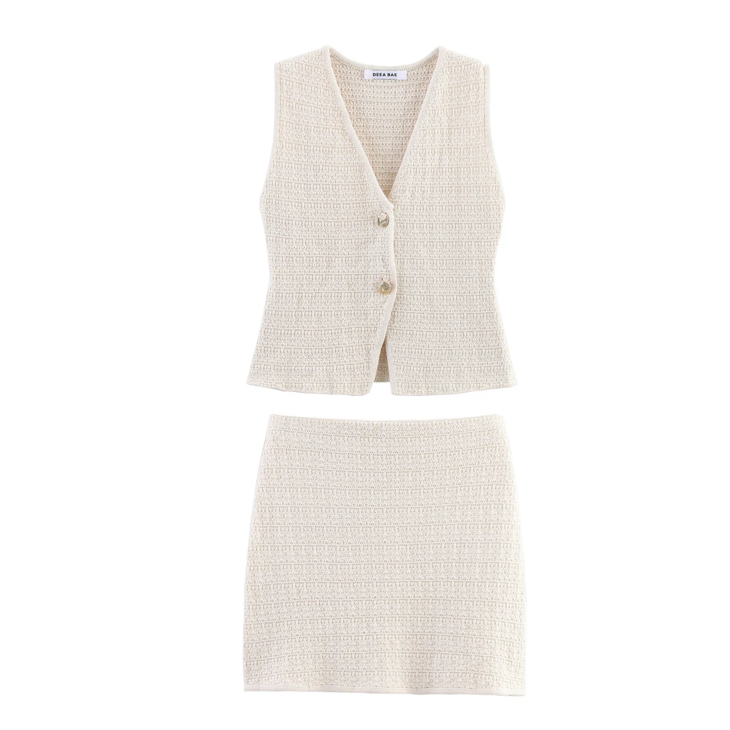 Women's Clothing 2025 New European And American Style Fashionable Simple Knitted Texture Vest Casual Mini Skirt Set