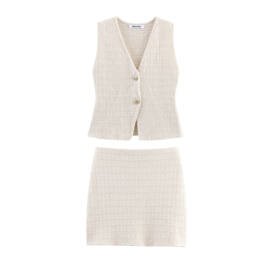 Women's Clothing 2025 New European And American Style Fashionable Simple Knitted Texture Vest Casual Mini Skirt Set
