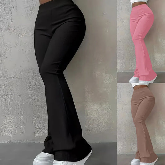 Women's Clothing Autumn and Winter Casual Simple Fashion Slim Ribbed Leggings Solid Color High Waist Trousers for Women