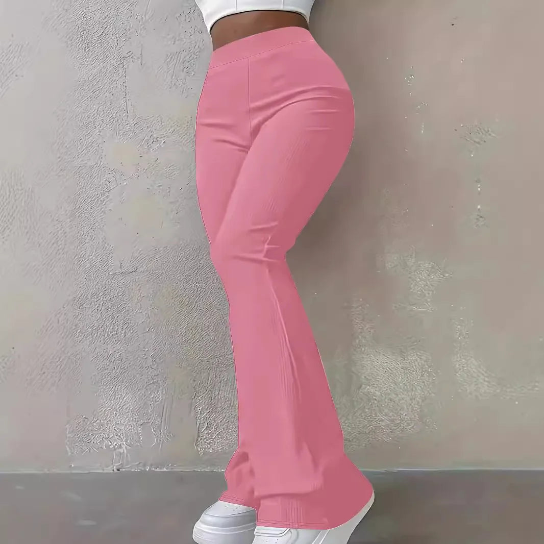 Women's Clothing Autumn and Winter Casual Simple Fashion Slim Ribbed Leggings Solid Color High Waist Trousers for Women