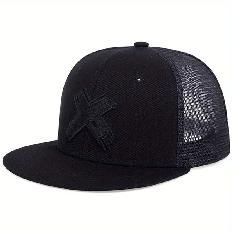 Unisex X Letter Embroidery Hip-hop Net Hats Outdoor Adjustable Casual Baseball Caps Sunscreen Hat