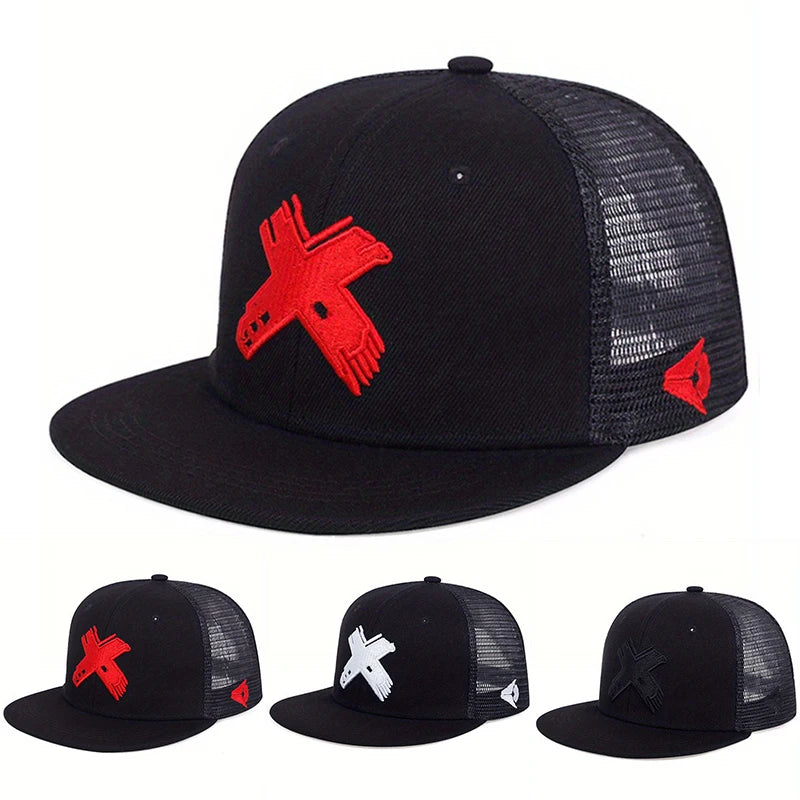 Unisex X Letter Embroidery Hip-hop Net Hats Outdoor Adjustable Casual Baseball Caps Sunscreen Hat