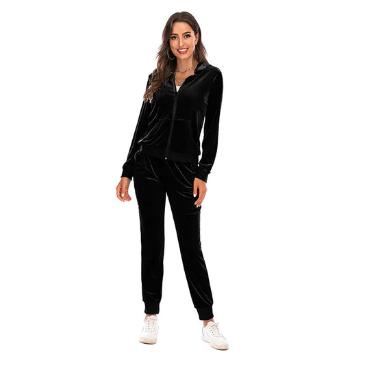 Women's Clothes Autumn  Long Sleeve Tops with Pants Loungewear Hooded Zipper With Pockets Warm Velvet Female Clothing Coat Suits