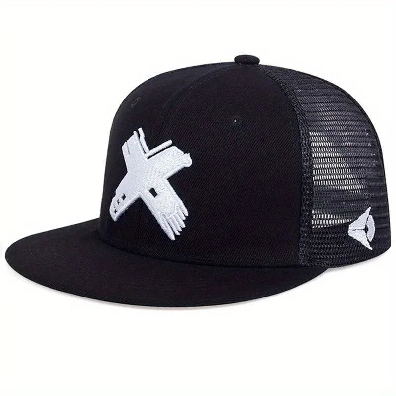 Unisex X Letter Embroidery Hip-hop Net Hats Outdoor Adjustable Casual Baseball Caps Sunscreen Hat