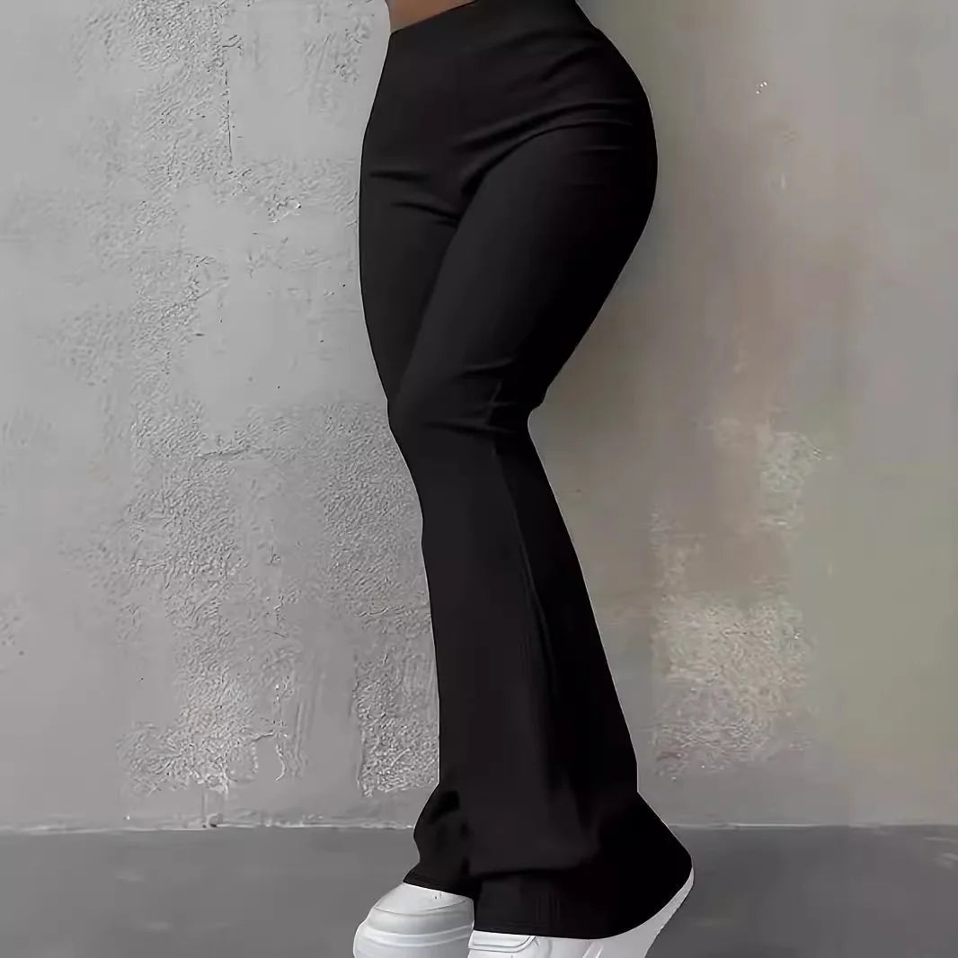 Women's Clothing Autumn and Winter Casual Simple Fashion Slim Ribbed Leggings Solid Color High Waist Trousers for Women