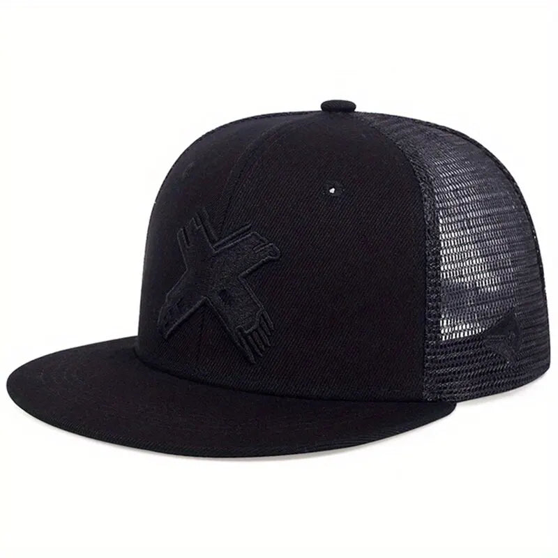 Unisex X Letter Embroidery Hip-hop Net Hats Outdoor Adjustable Casual Baseball Caps Sunscreen Hat