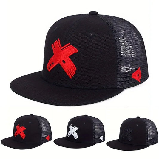 Unisex X Letter Embroidery Hip-hop Net Hats Outdoor Adjustable Casual Baseball Caps Sunscreen Hat