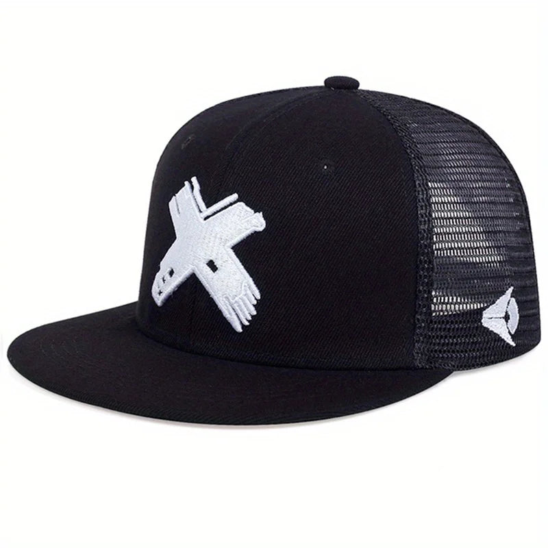 Unisex X Letter Embroidery Hip-hop Net Hats Outdoor Adjustable Casual Baseball Caps Sunscreen Hat