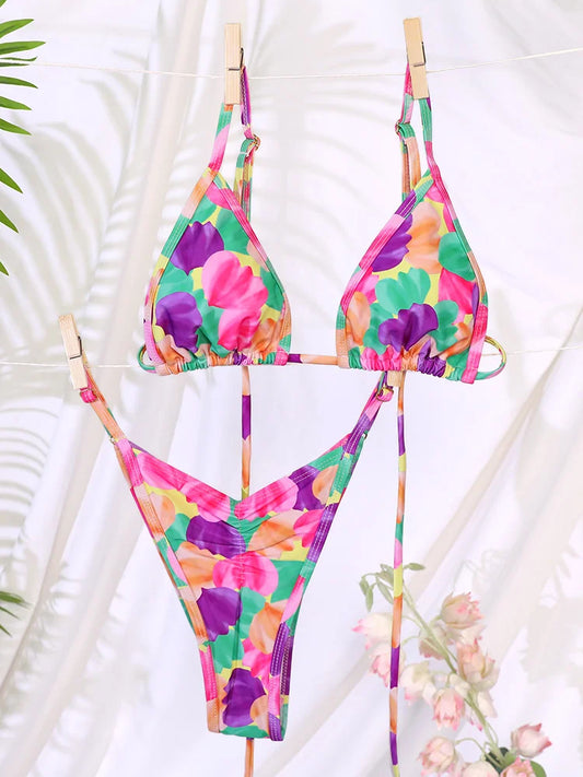 Miyouj Triangle Bikini Set Print Swimsuit Sexy Swimwear Women Swimsuit Bandage Beachwear Mujer Biquini String Swimsuits